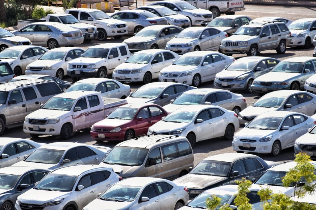 parking lot of cars on hot day